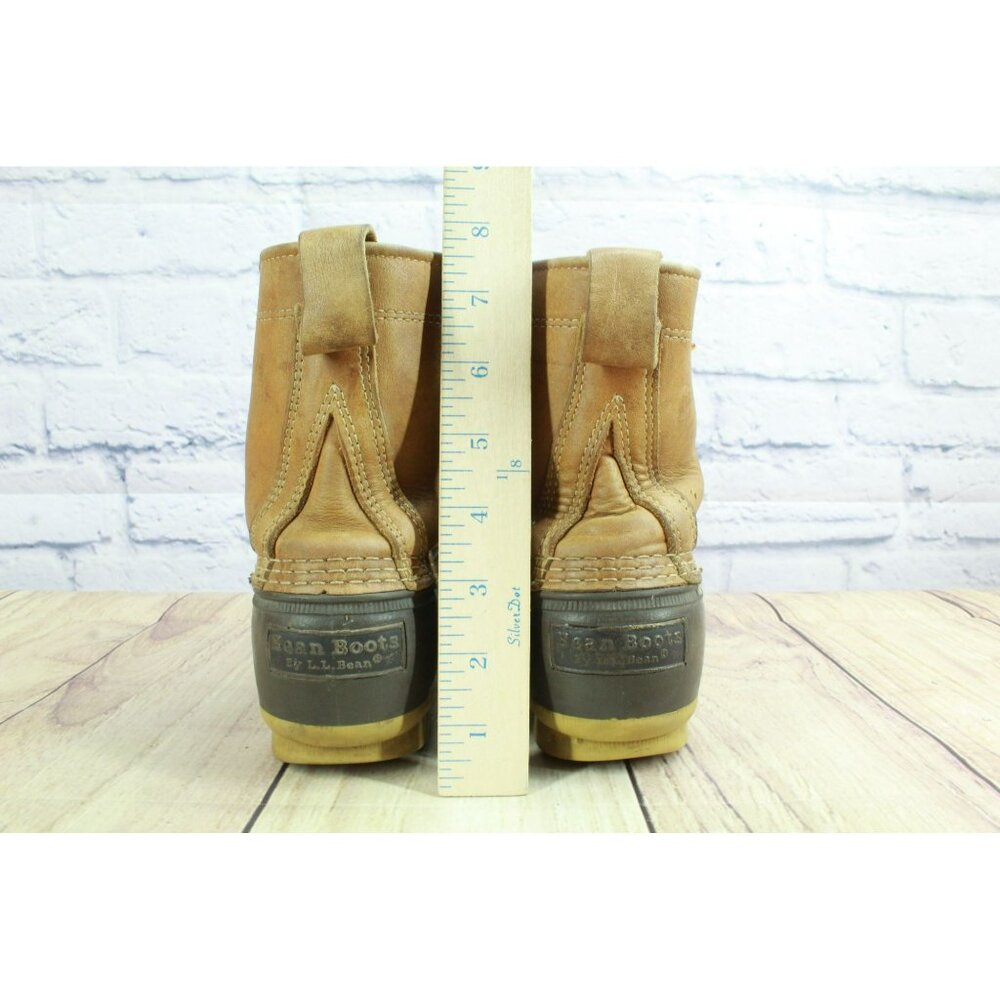 LL Bean Brown Leather Lace Up Round Toe Unlined Ankle Duck Boots Size 9 M - Picture 6 of 9
